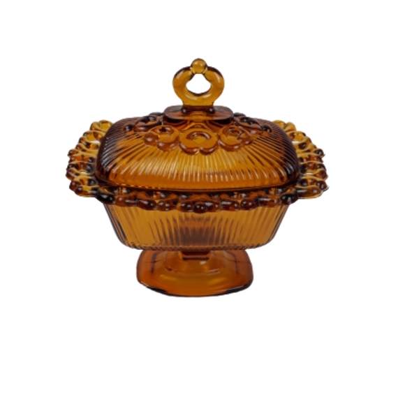 VTG Indiana glass wedding box candy dishlid amber - Picture 7 of 10
